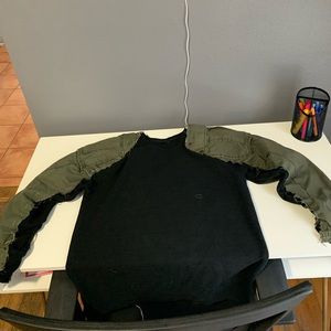 hand sewn cargo sleeve crewneck